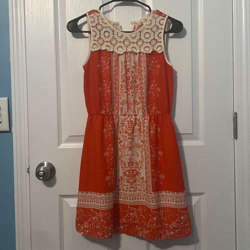 orange and cream floral dress